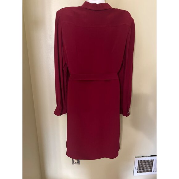Talbots Petite Pure Silk Burgundy Shirt Dress With Belt & Button Front Size 14 - Picture 10 of 11